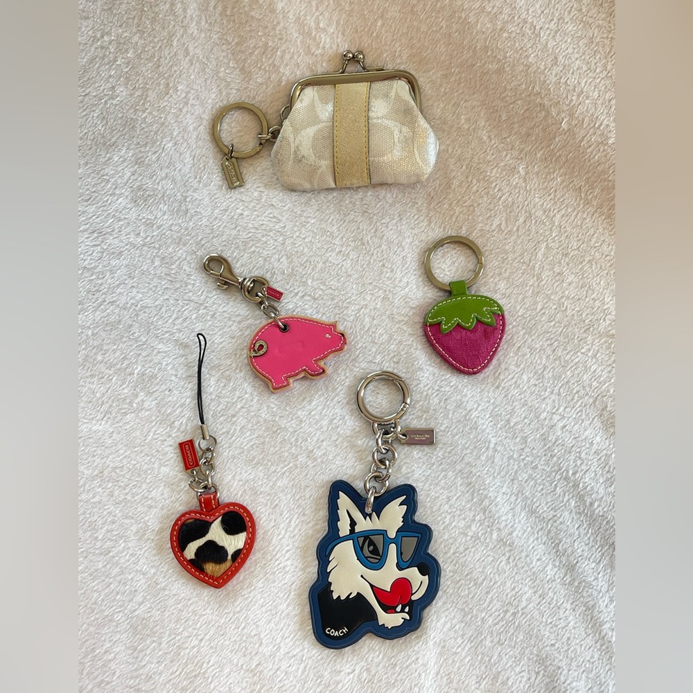 Coach collector y2k Strawberry Keychain Pink & Green Leather Fruit Charm